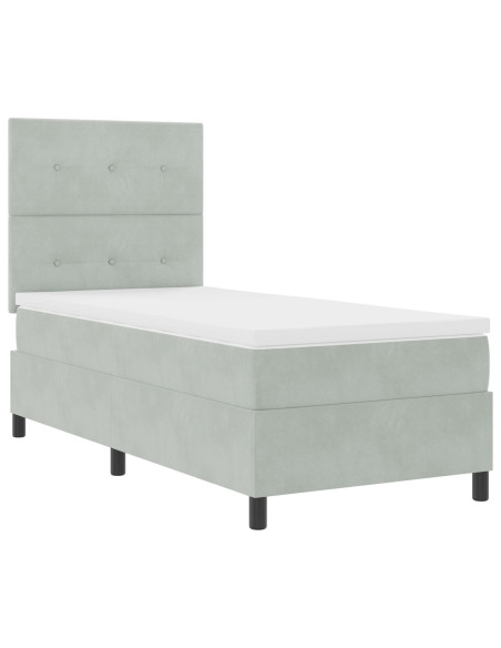 Letto a Rete con Materasso e Luce LED Grigio Chiaro 90x200 cm Velluto