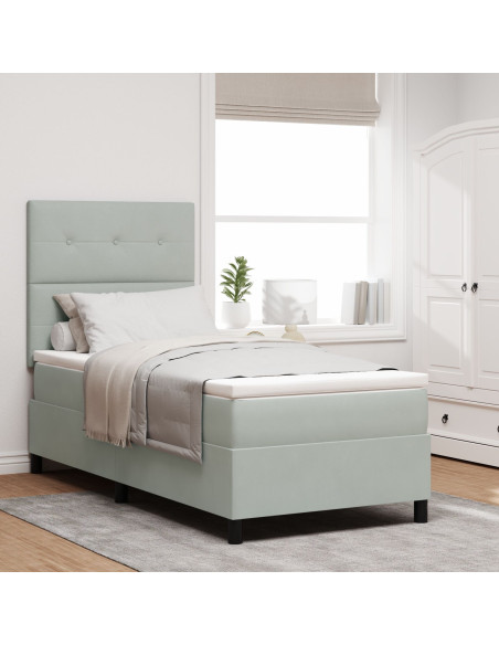 Letto a Rete con Materasso e Luce LED Grigio Chiaro 90x200 cm Velluto