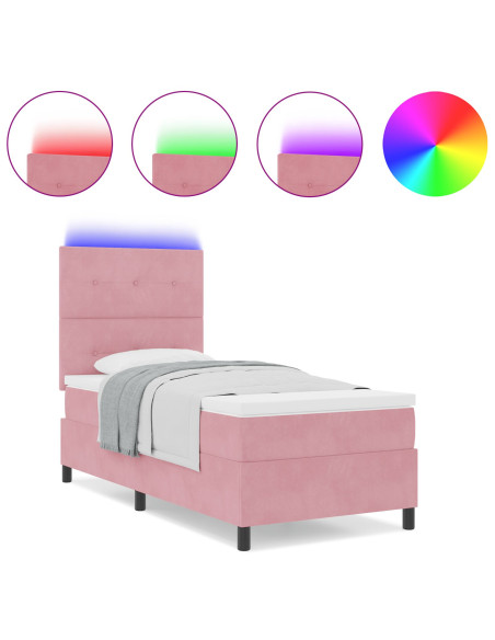 Letto Box Spring con Materasso e LED Rosa 100x200 cm Velluto