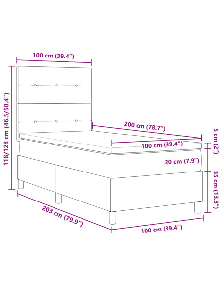 Letto Box Spring con Materasso e LED Rosa 100x200 cm Velluto