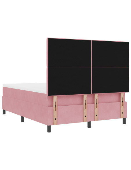 Letto Box Spring con Materasso e LED Rosa 140x190 cm Velluto