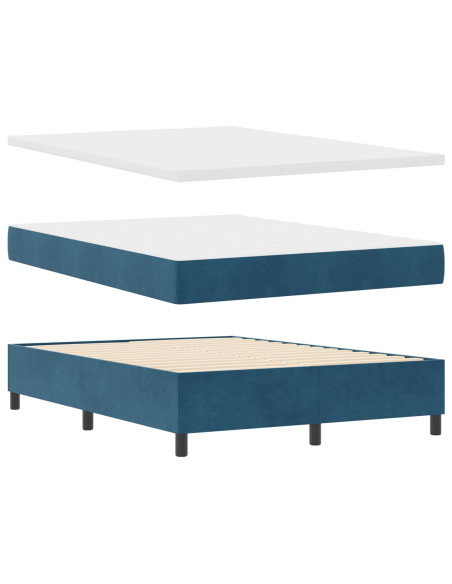 Letto a Molle con Materasso e LED Blu Scuro 160x200 cm Velluto