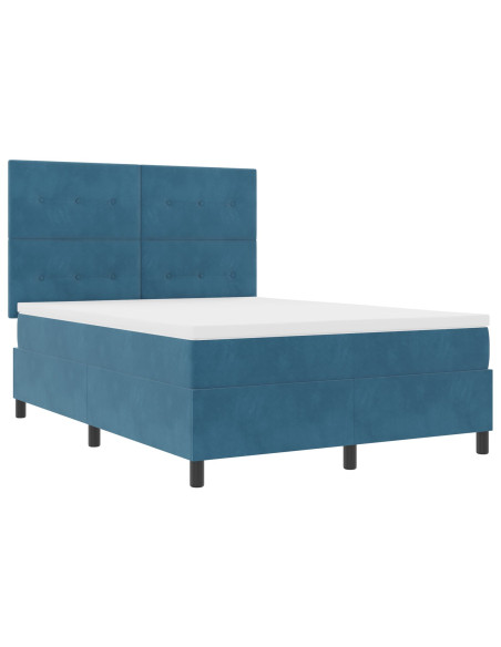 Letto a Molle con Materasso e LED Blu Scuro 160x200 cm Velluto