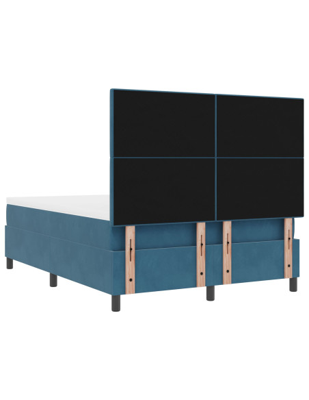 Letto a Molle con Materasso e LED Blu Scuro 160x200 cm Velluto