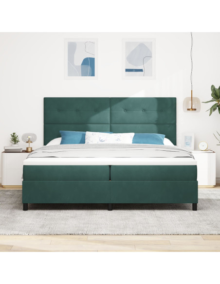 Letto Box Spring con Materasso e LED Verde Scuro 200x200 cm Velluto