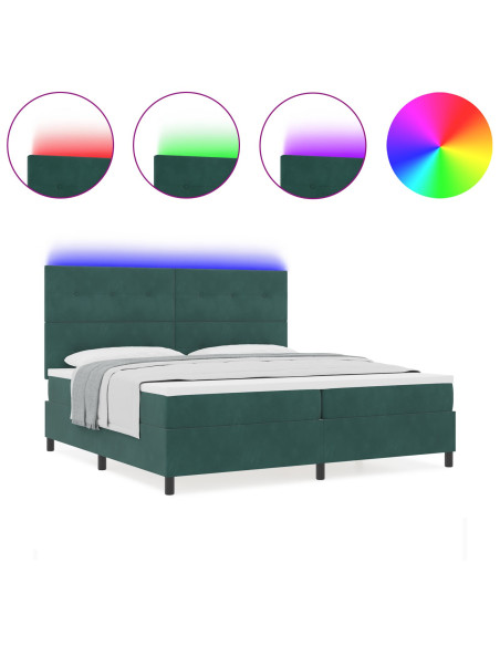 Letto Box Spring con Materasso e LED Verde Scuro 200x200 cm Velluto