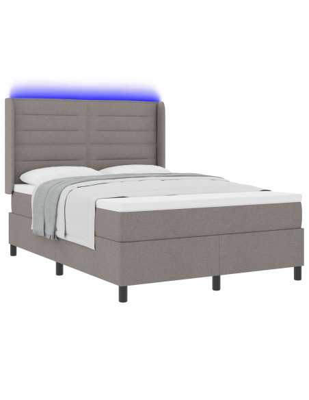Letto a Molla Box con Materasso e LED Tortora 140x200 cm Tessuto