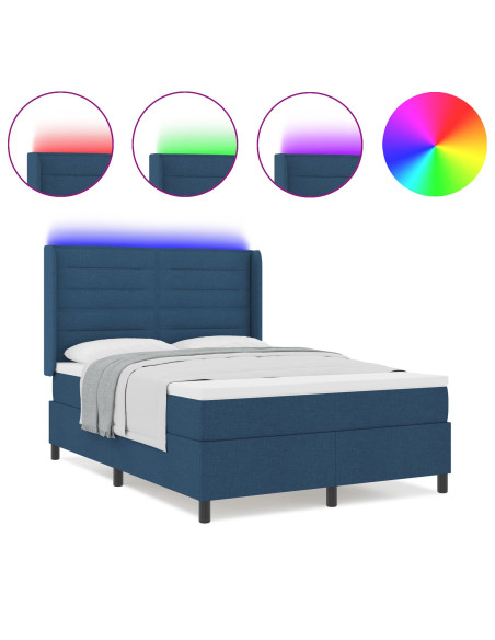 Letto a Sorgente LED con materasso Blu 140 x 200 cm Tessuto