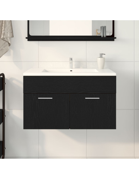 Mobile Lavabo Bagno  Rovere Nero 80x38,5x46 cm Legno Ingegnerizzato