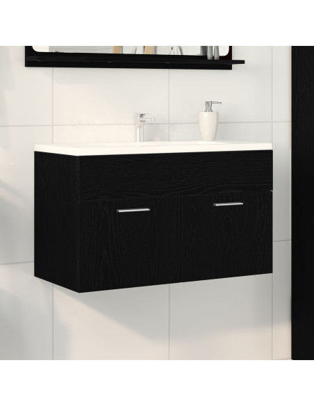Mobile Lavabo Bagno  Rovere Nero 80x38,5x46 cm Legno Ingegnerizzato