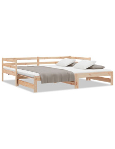 Divano Letto Estraibile in Legno Massello di Pino 2x(90x200) cm 2