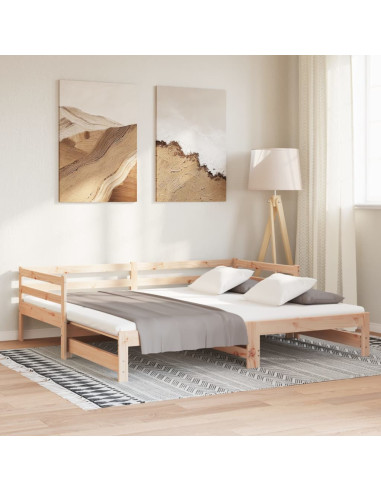 Divano Letto Estraibile in Legno Massello di Pino 2x(90x200) cm