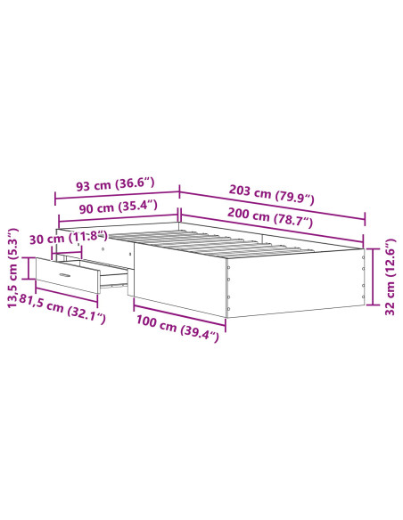 Struttura Letto Legno Vecchio 90x200 cm Legno Ingegnerizzato