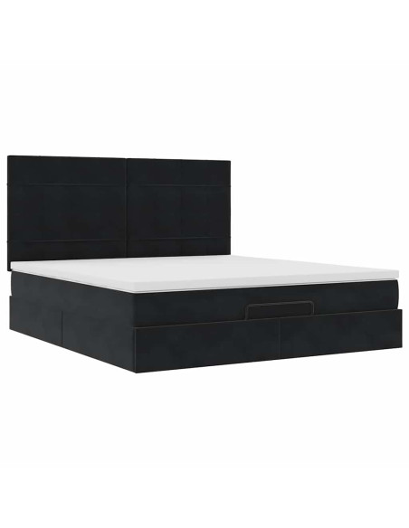 Struttura Letto Pouf con Materassi Nero 160x200 cm in Velluto