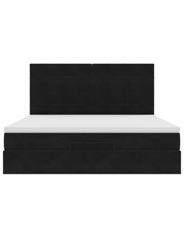 Struttura Letto Pouf con Materassi Nero 160x200 cm in Velluto