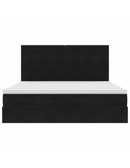 Struttura Letto Pouf con Materassi Nero 160x200 cm in Velluto