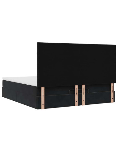 Struttura Letto Pouf con Materassi Nero 160x200 cm in Velluto