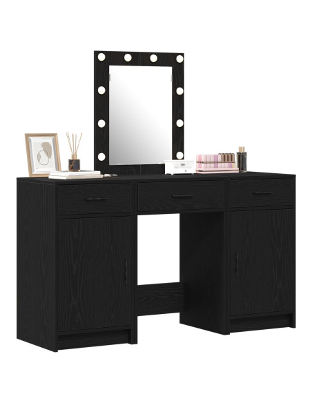 Set di Toeletta 3 Pezzi con LED Nero in Legno Ingegnerizzato