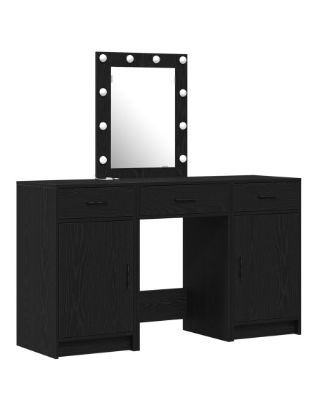 Set di Toeletta 3 Pezzi con LED Nero in Legno Ingegnerizzato