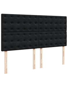 Struttura Letto Pouf con Materassi Nero 160x200 cm in Velluto