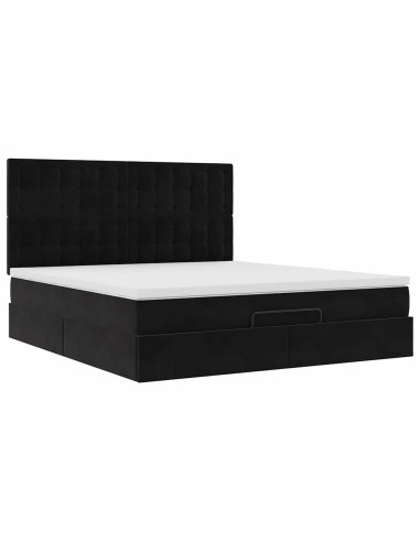 Struttura Letto Pouf con Materassi Nero 160x200 cm in Velluto