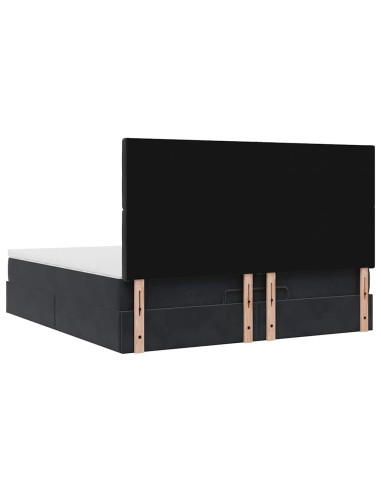 Struttura Letto Pouf con Materassi Nero 160x200 cm in Velluto