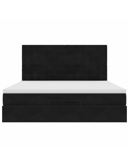 Struttura Letto Pouf con Materassi Nero 160x200 cm in Velluto