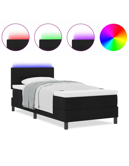 Letto a molle con materasso con led Nero 90 x 200 cm Tessuto