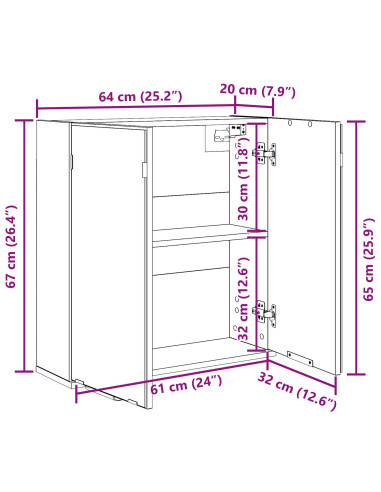 Mobiletto per specchio con porta Rovere Nero 64 x 20 x 67 cm