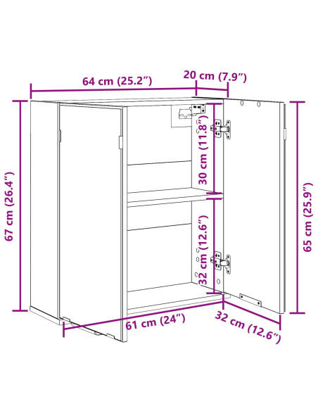 Mobile da bagno  - Rovere Nero, 64x20x66.5 cm, Realizzato in legno ingegnerizzato