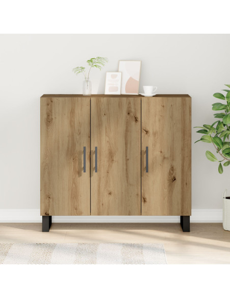Credenza con 3 Ante Rovere Artigianale 90x34x80 cm Legno Ingegnerizzato