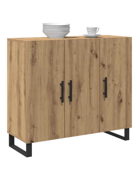 Credenza con 3 Ante Rovere Artigianale 90x34x80 cm Legno Ingegnerizzato