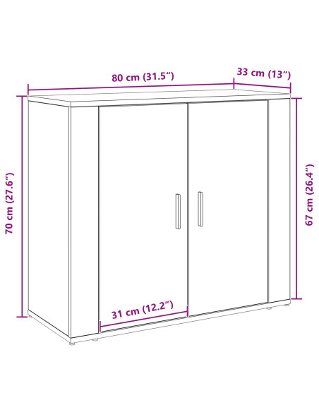Mobile Vano Scaffale Nero Rovere 80x33x70 cm Legno Ingegnerizzato
