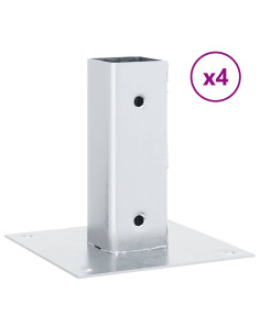 Basi per Pali Quadrate 4 pz Argento 51x51 mm in Acciaio Zincato 2
