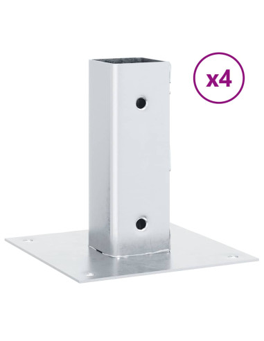 Basi per Pali Quadrate 4 pz Argento 51x51 mm in Acciaio Zincato