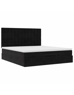 Struttura Letto Pouf con Materassi Nero 160x200 cm in Velluto 2
