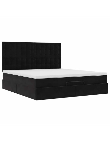 Struttura Letto Pouf con Materassi Nero 160x200 cm in Velluto