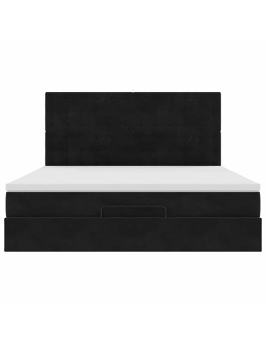 Struttura Letto Pouf con Materassi Nero 160x200 cm in Velluto