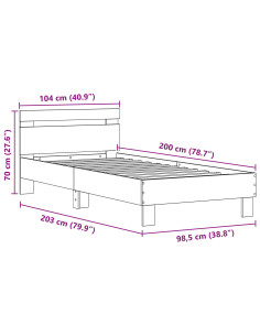Struttura del letto Rovere Nero 100 x 200 cm Legno multistrato