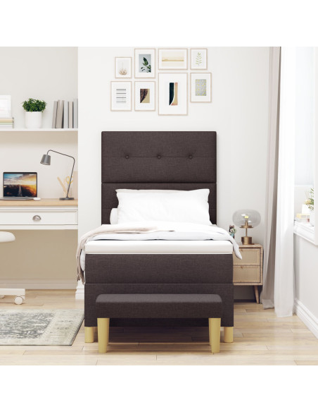 Letto a piattaforma con materasso e panca Marrone scuro 90x200 cm Tessuto