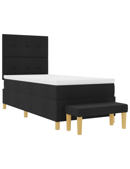 Letto Box Spring  con materasso e panchina Nero 90x200 cm Tessuto