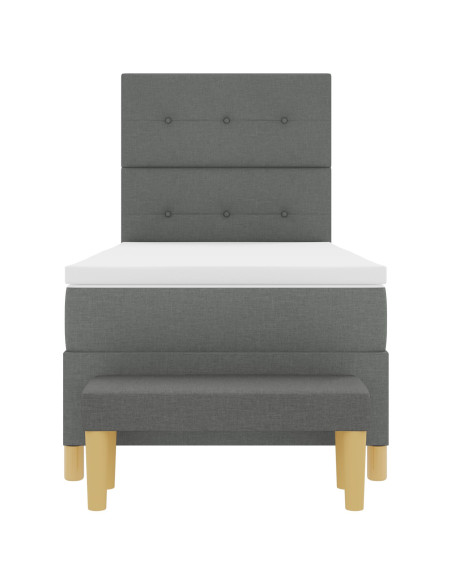 Letto Box Spring con Materasso e Panchina Grigio Scuro 90x200 cm Tessuto