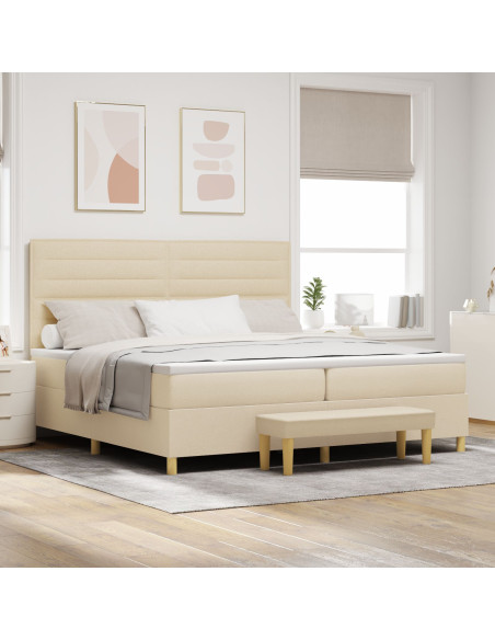 Letto a contenitore  con materasso e panca Panna 200x200 cm Tessuto