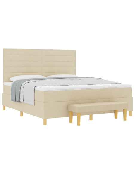 Letto Box Spring con Materasso e Panchina Crema 180x200 cm Tessuto