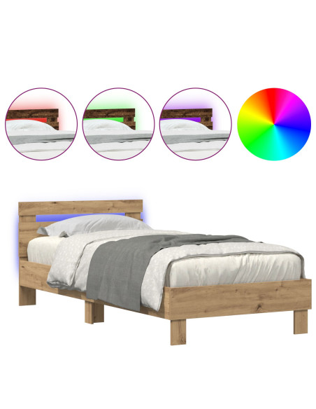 Letto con Luci LED Rovere Artigianale 75x190 cm Legno Ingegnerizzato