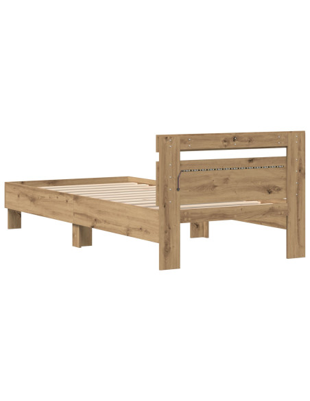 Letto con Luci LED Rovere Artigianale 75x190 cm Legno Ingegnerizzato