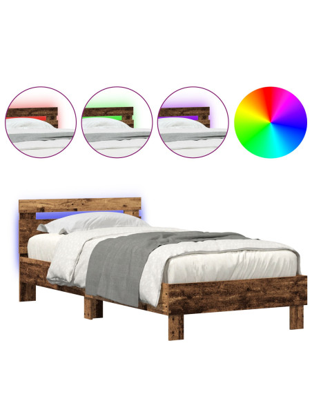 Struttura del letto con luci LED Legno vecchio 75x190 cm Legno ingegnerizzato