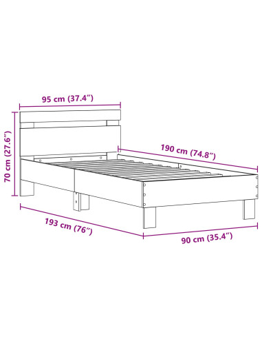Struttura del letto Legno vecchio 90 x 190 cm Legno multistrato