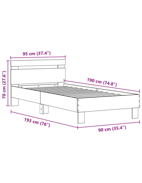 Struttura Letto  Legno Antico Legno Massello 90 x 190 cm Robusta