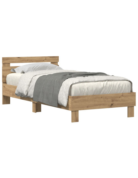 Letto  con luci LED Rovere Artigianale 90x200 cm Legno Ingegnerizzato